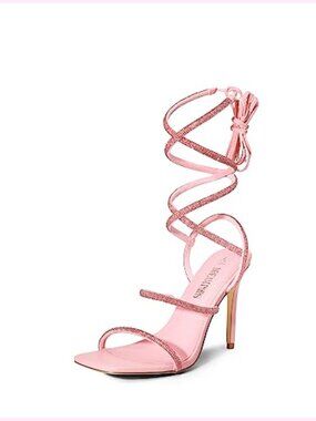 Strappy Gladiator Rhinestone Heeled Sandals Square Toe Stiletto Pumps
